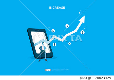 salary rate increase with growth up arrow and people character. business profit grow or income margin management revenue. Finance statistic performance of return on investment ROI illustration concept 70023429
