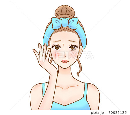 肌荒れに悩むヘアバンドの女性のイラスト素材