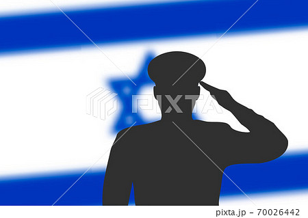 Solder silhouette on blur background with Israel flag. 70026442