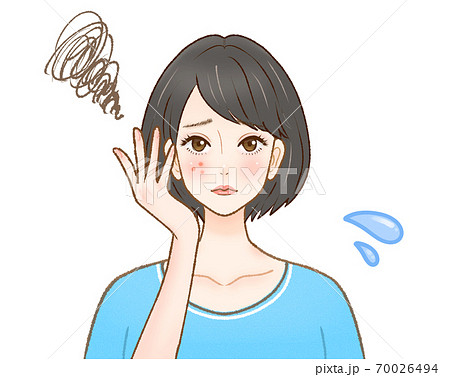 肌荒れに悩む大人の女性のイラスト素材