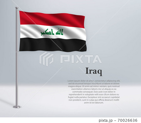Waving flag of Iraq on flagpole. Template for independence day 70026636