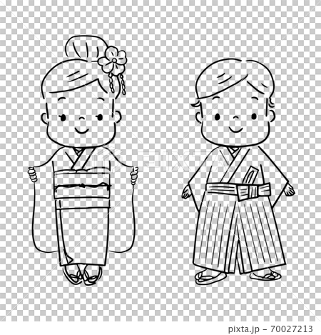 着物姿の男の子と女の子 お正月 七五三のイラスト素材