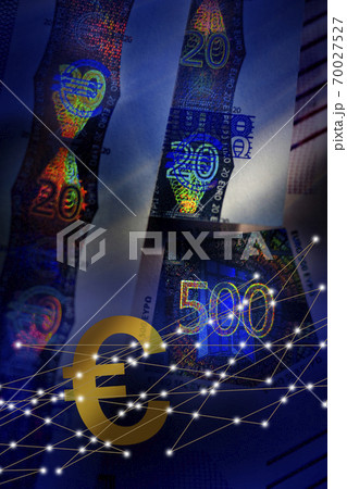 Euro symbol and euro bills 70027527