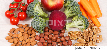 Healthy nutritious eating as source vitamin and minerals, food for brain health concept 70028768