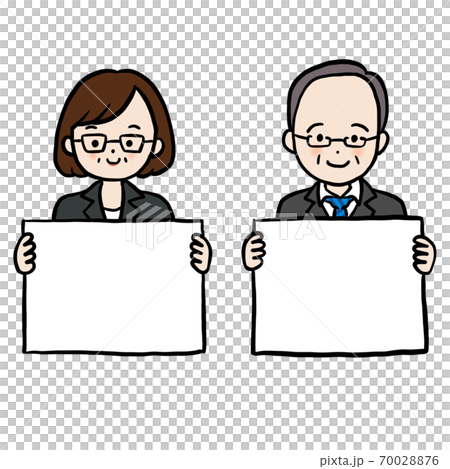 Men and women in their 50s with a message board 70028876