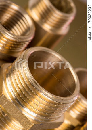 Close-up Brass Fittings For Water And Gas Installation Close-up Brass Fittings For Water And Gas Installation 70029039