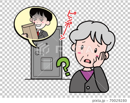 自宅への不審な訪問者を怪しむおばあさん 70029280