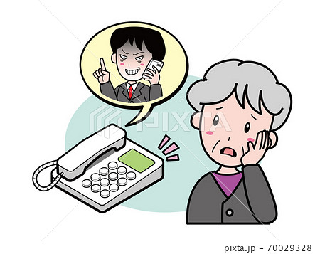 自宅への不審な電話を怪しむおばあさん 70029328