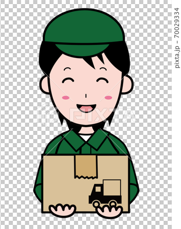 宅配の荷物を配達する仕事中の若い男性のイラスト素材