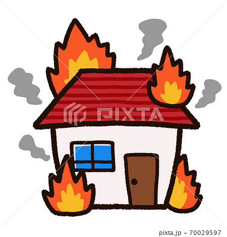 火事で燃えている家のイラスト素材