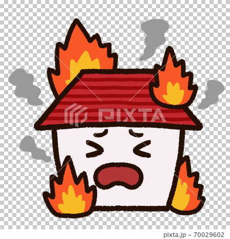 火事で燃えている家のキャラクターのイラスト素材