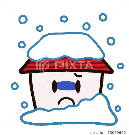 大雪の被害にあっている家のキャラクターのイラスト素材