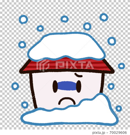 大雪の被害にあっている家のキャラクターのイラスト素材