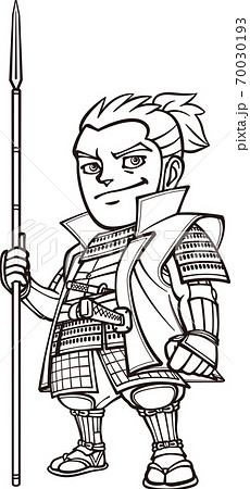 槍を持って立つ戦国武将 3頭身 白黒 のイラスト素材 槍を持って立つ戦国武将 3頭身 白黒 のイラスト素材