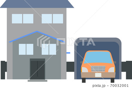 シンプルなガレージがついた家のイラストのイラスト素材