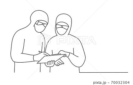 Doctors in the protective suits. 70032304