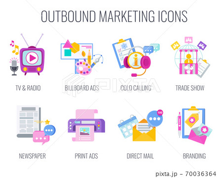 Outbound Infographics Marketing Icons. Flat vector illustration. 70036364