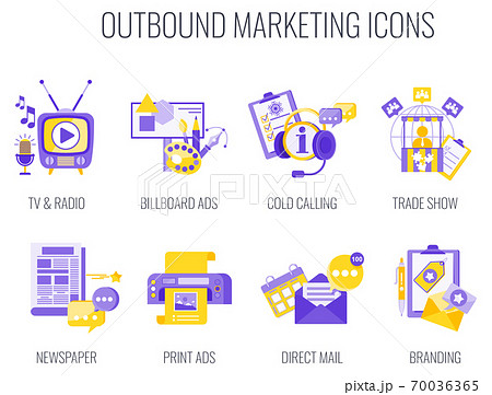 Outbound Infographics Marketing Icons. Flat vector illustration. 70036365