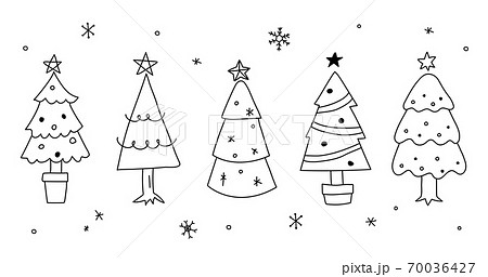 クリスマスツリーの手描きイラストのセット かわいい 雪の結晶 冬 12月のイラスト素材 70036427 Pixta