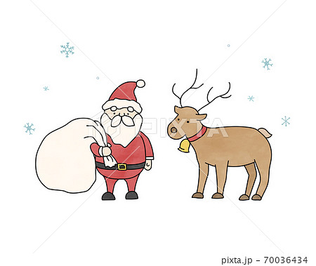 サンタクロースとトナカイの手描きイラストのセット クリスマス かわいい シンプル 冬 アイコンのイラスト素材