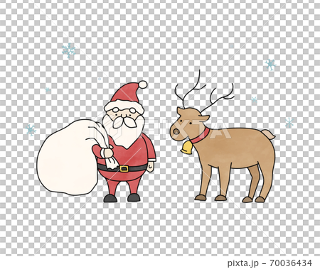 サンタクロースとトナカイの手描きイラストのセット クリスマス かわいい シンプル 冬 アイコンのイラスト素材