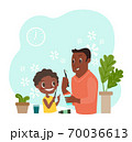 Black boy and his father brushing teeth illustration 70036613