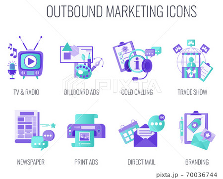 Outbound Infographics Marketing Icons. Flat vector illustration. Outbound Infographics Marketing Icons. Flat vector illustration. 70036744