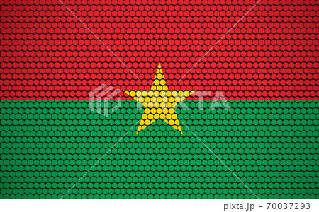 Abstract flag of Burkina Faso made of circles. Burkinabe flag designed with colored dots giving it a modern and futuristic abstract look. 70037293