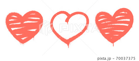 Sprayed graffiti hearts set in coral on white. Vector illustration 70037375