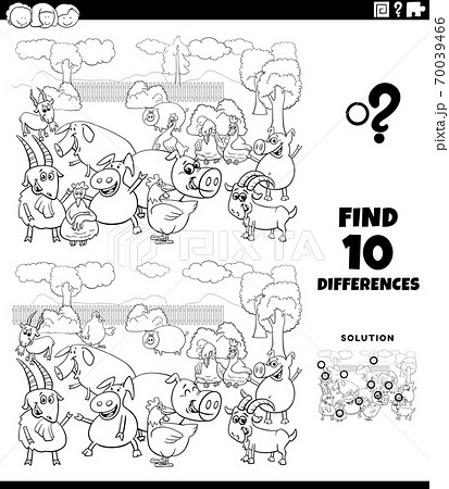 differences educational game with farm animals coloring book page 70039466