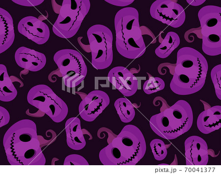 Spooky pumpkins seamless pattern. Jack-o-lantern. Halloween festive background for wrapping paper, print, fabric and printing. Vector illustration Spooky pumpkins seamless pattern. Jack-o-lantern. Halloween festive background for wrapping paper, print, fabric and printing. Vector illustration 70041377