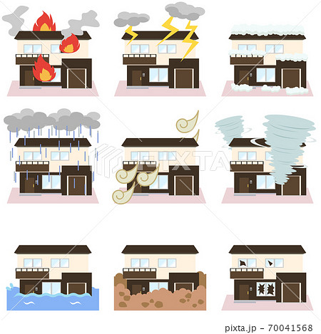 住まいの保険 火災保険 セットのイラスト素材