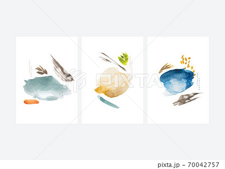 Abstract art background with Japanese wave pattern vector. Brush stroke elements with colorful contemporary art template. Watercolor texture elements. 70042757