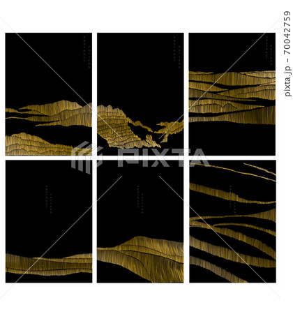 Abstract landscape with gold line pattern vector. Mountain forest template in oriental style. 70042759