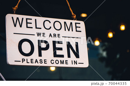 Open business sign Coffee shop opening sign 70044335