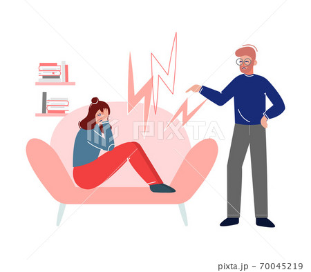Conflict with Parent, Father Scolding her Daughter, Teenage Puberty Problems Concept Vector Illustration 70045219
