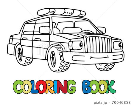 Funny small police car with eyes. Coloring book Funny small police car with eyes. Coloring book 70046858