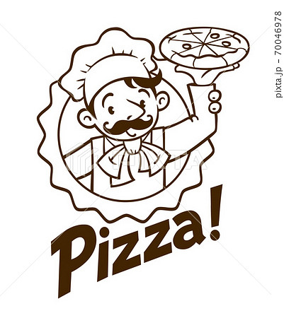 Emblem of funny cook or baker with pizza and logo 70046978