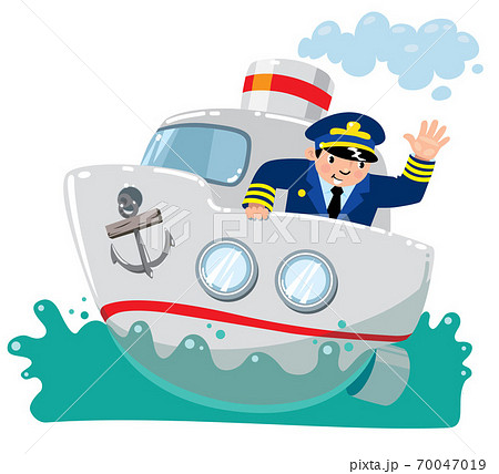 Funny captain on boat in the sea Funny captain on boat in the sea 70047019