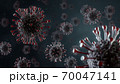 Coronavirus realistic illustration. New deadly disease-causing viruses such as COVID-19 or SARS (Severe acute respiratory syndrome). Virus in a microscope close up. 3D rendering  70047141