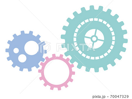 3つの組み合わさったかわいい歯車のイラストのイラスト素材