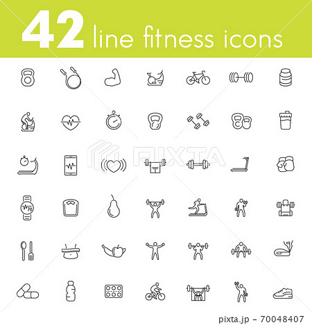 Fitness, workout, gym icons pack, linear 70048407