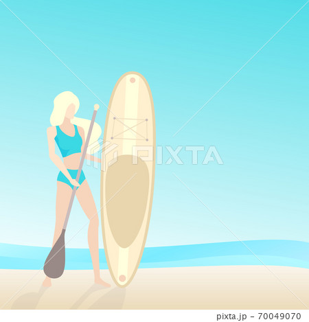 Girl With Sup Board And Paddle On The Beachのイラスト素材 Girl With Sup Board And Paddle On The Beachのイラスト素材