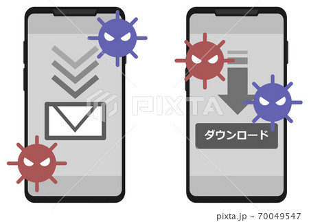 スマホにウイルス感染するイラストのイラスト素材
