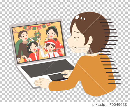 A woman who sheds tears when she sees Christmas online (no line) 70049688