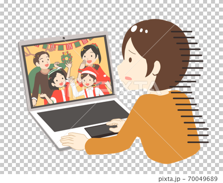 オンラインでクリスマスを見て寂しくなる女性 表情アップ(線無し) オンラインでクリスマスを見て寂しくなる女性 表情アップ(線無し) 70049689