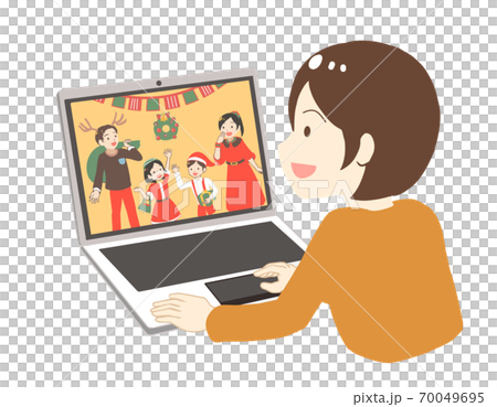 オンラインでクリスマスを見る女性(線無し) オンラインでクリスマスを見る女性(線無し) 70049695