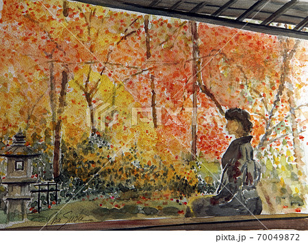 油絵・風景画　京都　瑠璃光院　紅葉 瑠璃光院 紅葉