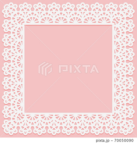Square frame with lace pattern on edge on pink background. Silhouette is suitable for laser cutting 70050090