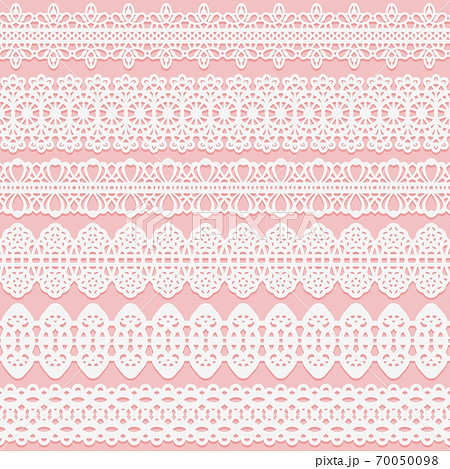 Wide lace seamless ribbons set on pink background. Borders for wedding designSuitable for laser cutting Wide lace seamless ribbons set on pink background. Borders for wedding designSuitable for laser cutting 70050098